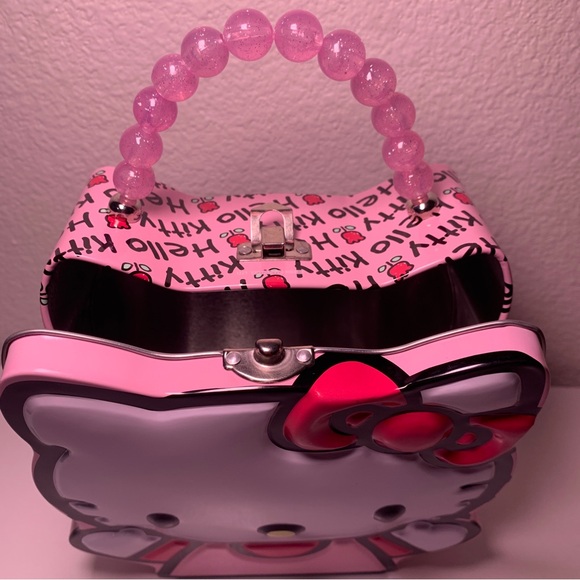 NEW Hello Kitty Tin Lunchbox Metal Box Pink Pearl handle Collectible Box - Picture 8 of 12